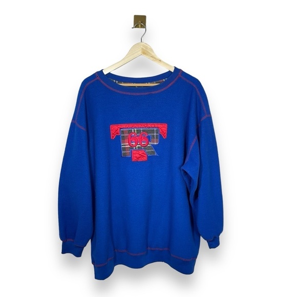 Vintage Route 66 Fleece Pullover Crewneck in Blue/Red Size XL - Picture 1 of 8
